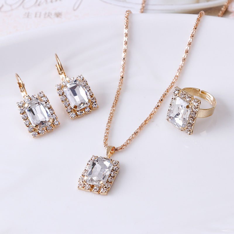 The Crystal Set Necklace Earring Ring Three - piece Set - Kaiju Mafia