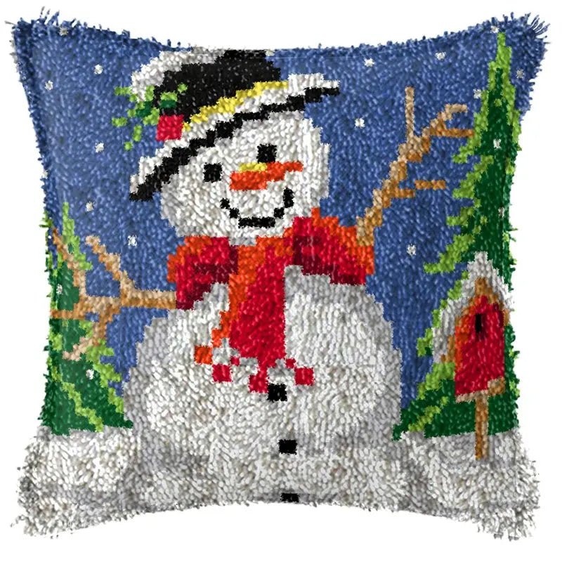 Snowman Elk Christmas Latch Hook Kits Smyrna Pillowcase Knot Pillow Package Latch Hook Kit Set For Needlework Embroidery Cushion - Kaiju Mafia
