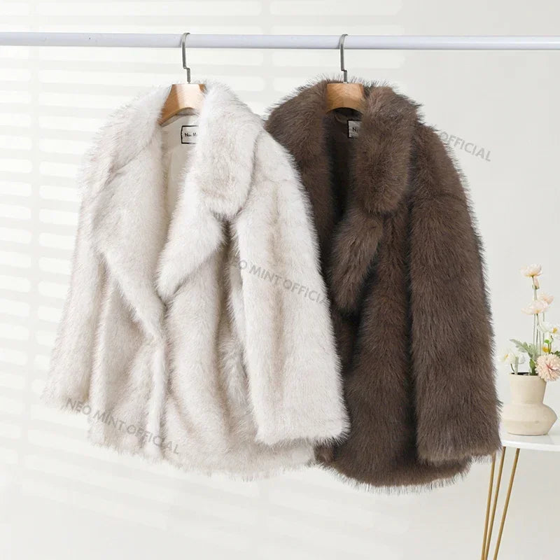 Neo Mint 2024 Winter Gradient Fur Coat - Trendy Oversized Fox Jacket for Girls