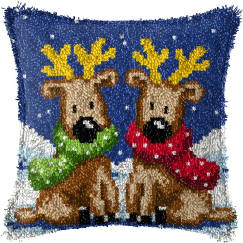 Snowman Elk Christmas Latch Hook Kits Smyrna Pillowcase Knot Pillow Package Latch Hook Kit Set For Needlework Embroidery Cushion - Kaiju Mafia