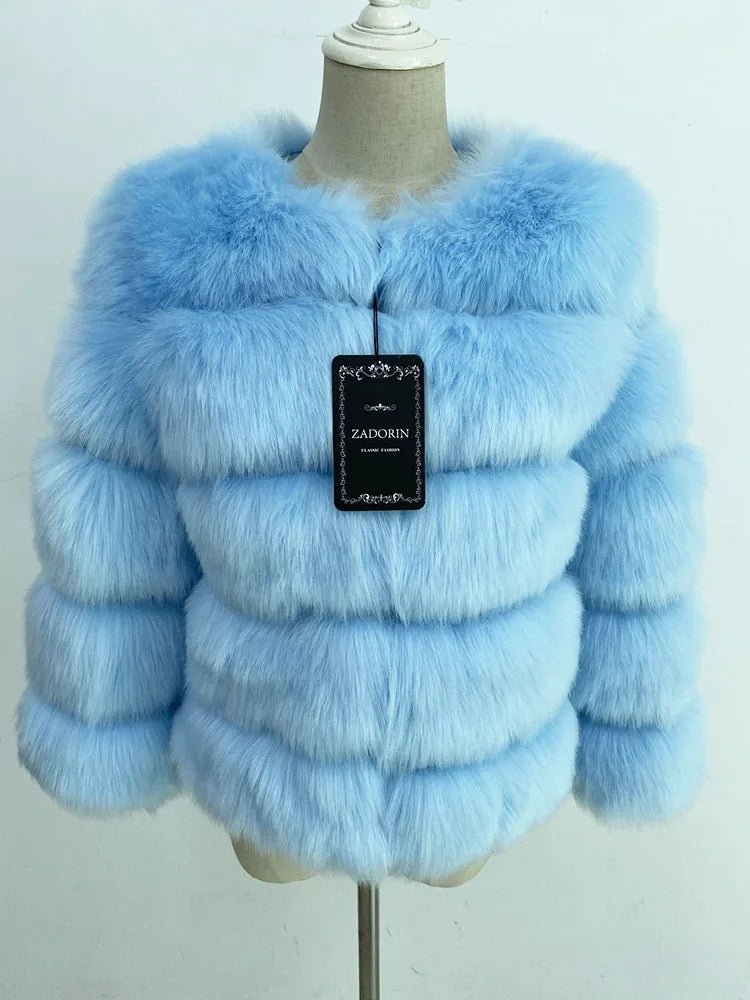 Elegant Black & White Fluffy Faux Fur Coat - Sizes S-6XL - Kaiju Mafia