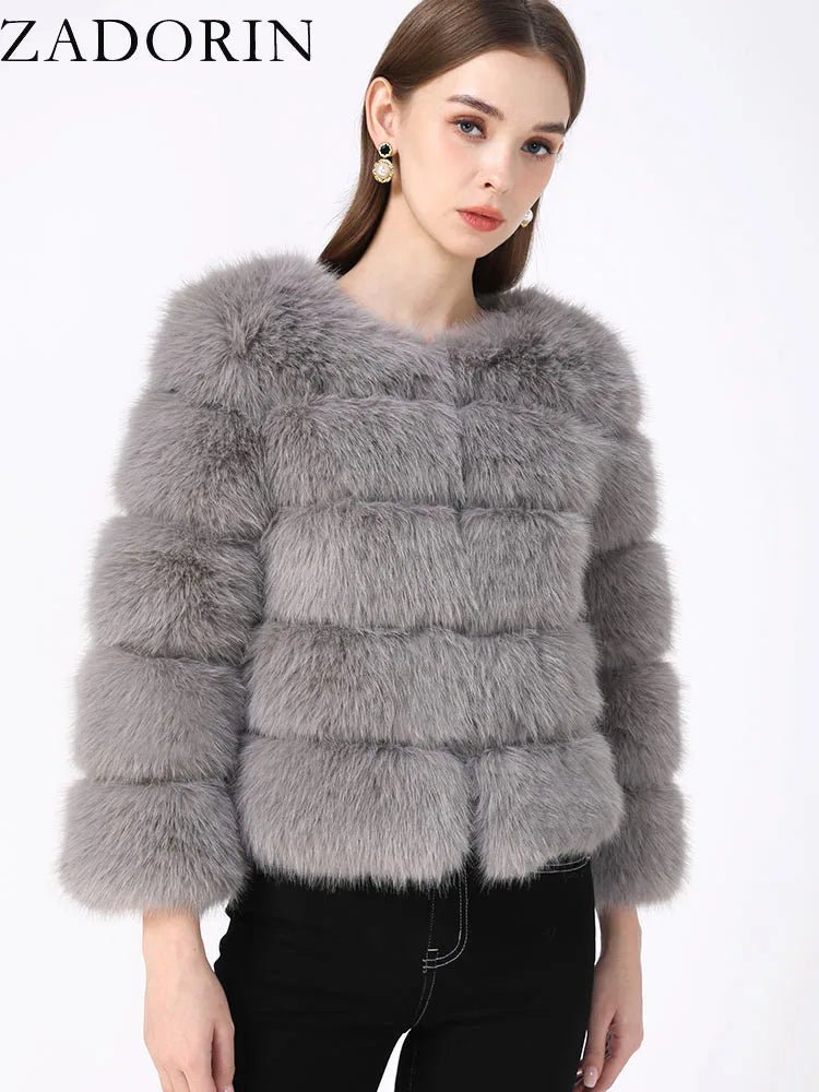 Elegant Black & White Fluffy Faux Fur Coat - Sizes S-6XL - Kaiju Mafia