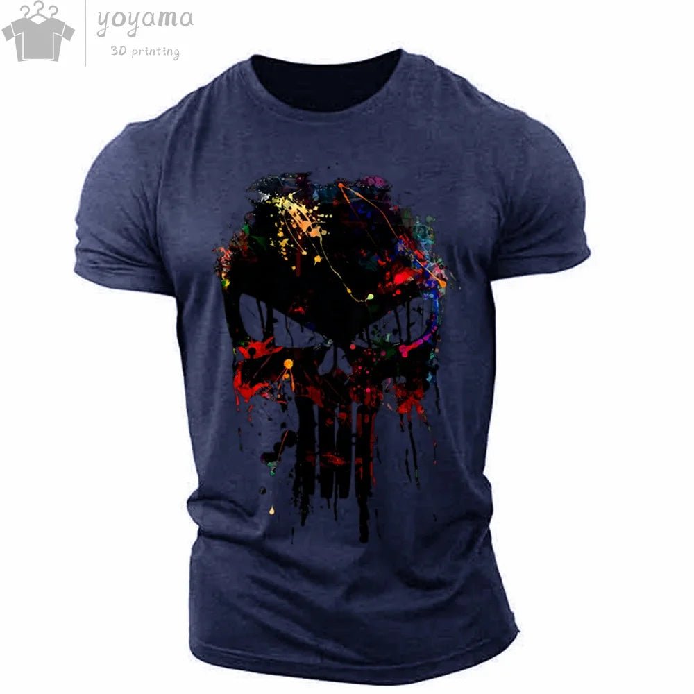Patriotic Skull 3D Print Military Tee for Men - Short-Sleeve O-Neck Top - Kaiju Mafia