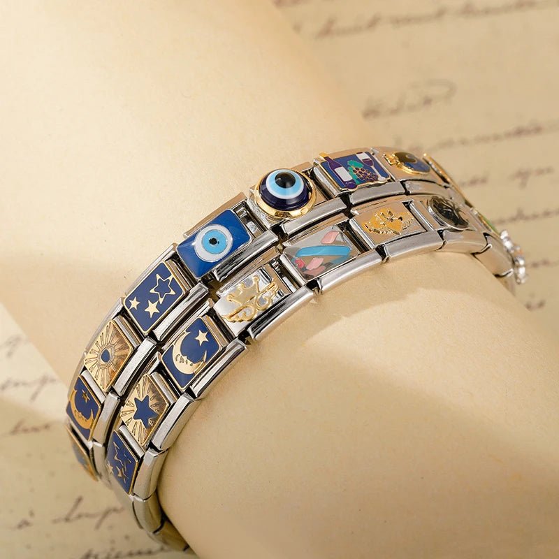 Hapiship 2024 Top Fashion Eye Moon Star Fish Spider Poker Queen Charm Italian Links Fit 9mm Bracelet Making DIY Jewelry DJ854 - Kaiju Mafia