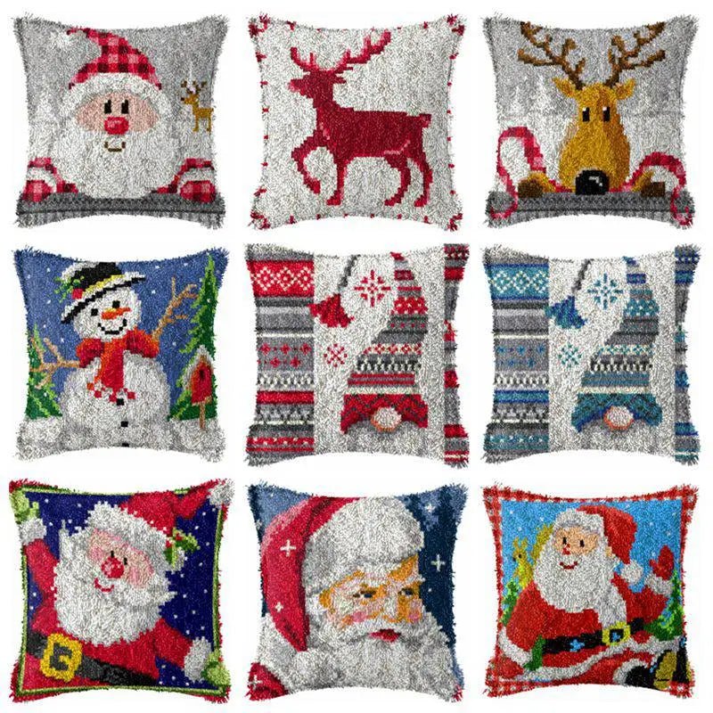 Snowman Elk Christmas Latch Hook Kits Smyrna Pillowcase Knot Pillow Package Latch Hook Kit Set For Needlework Embroidery Cushion - Kaiju Mafia