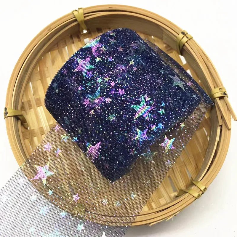 25yard Silver star Printed Tulle Cherry Blossom Mesh Fabric Rainbow Color Ribbon DIY Handmade Craft Ornament Material Supplies - Kaiju Mafia