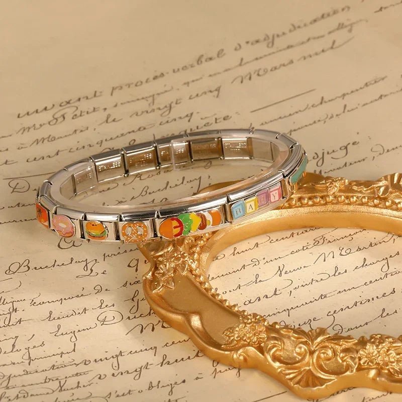 Hapiship 2022 New Fashion Food Hamburger Ice Cream Charm Italian Links Fit 9mm Bracelet Stainless Steel Jewelry DIY Making DJ585 - Kaiju Mafia