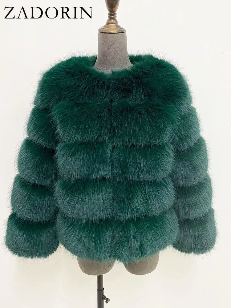 Elegant Black & White Fluffy Faux Fur Coat - Sizes S-6XL - Kaiju Mafia