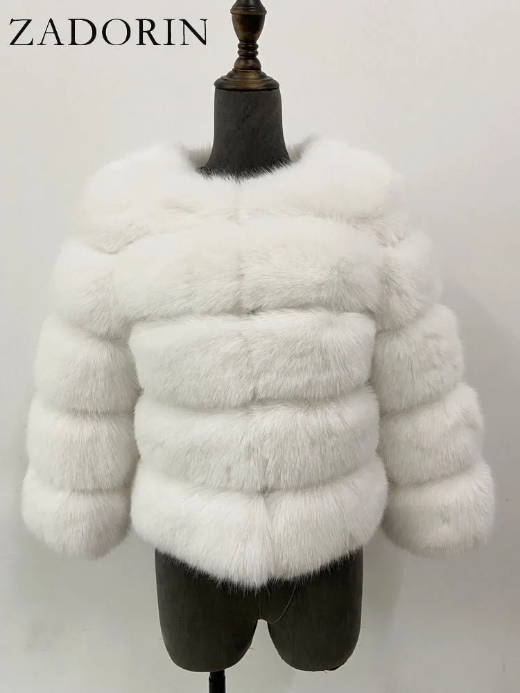 Elegant Black & White Fluffy Faux Fur Coat - Sizes S-6XL - Kaiju Mafia