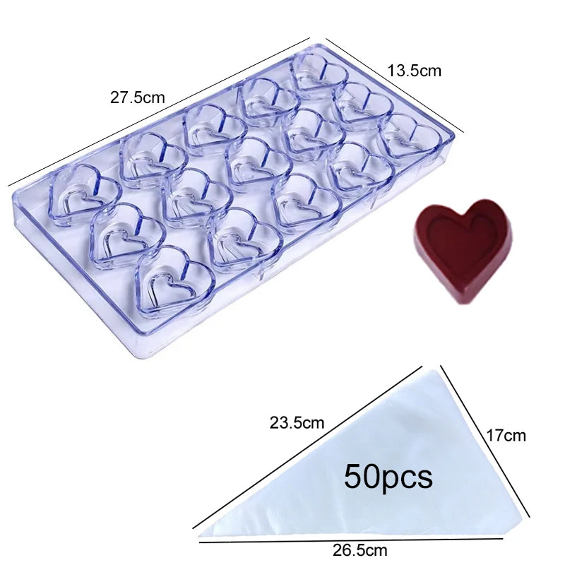1PC Chocolate Mold Plastic with Piping Bag Household Kitchen DIY Baking Tool Candies Rose Heart-shaped for Valentine Day TMZ