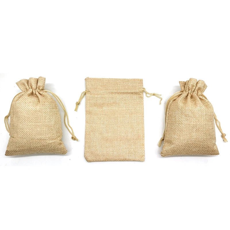 50/100Pcs Burlap Linen Drawstring Bag Jute Gift Bag Jewelry Packaging Organizer Storage Bag Party Favor Party Candy Bags - Kaiju Mafia