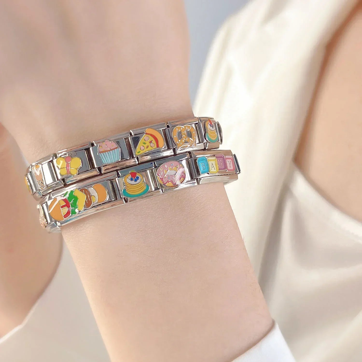 Hapiship 2022 New Fashion Food Hamburger Ice Cream Charm Italian Links Fit 9mm Bracelet Stainless Steel Jewelry DIY Making DJ585 - Kaiju Mafia