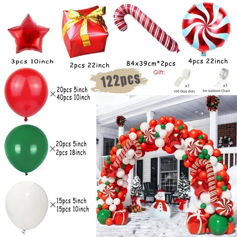 Christmas Balloon Garland Arch Kit Red Green Lolipop Cone Star Foil Balloons New Year Christmas Party Decoration Supplies Gifts - Kaiju Mafia