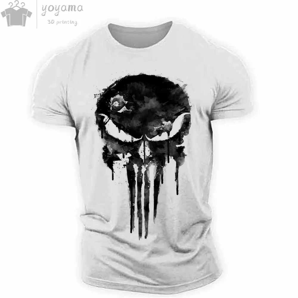 Patriotic Skull 3D Print Military Tee for Men - Short-Sleeve O-Neck Top - Kaiju Mafia