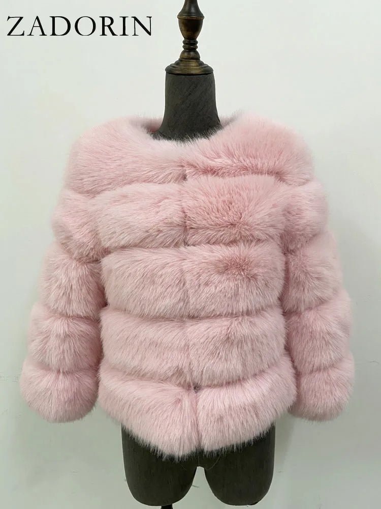 Elegant Black & White Fluffy Faux Fur Coat - Sizes S-6XL - Kaiju Mafia