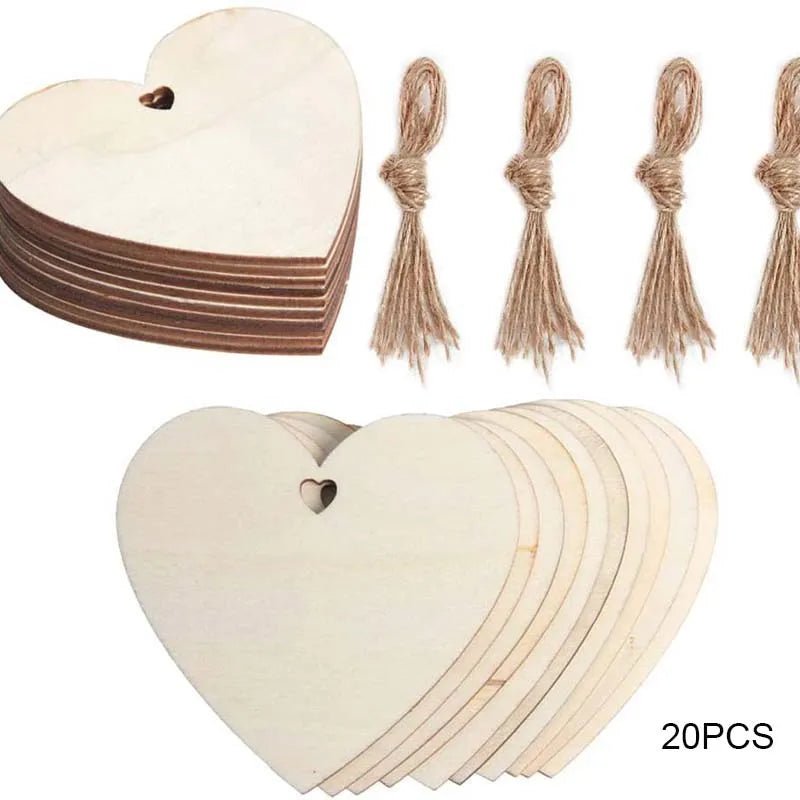 10/20PC Natural Wood Heart Slices Unfinished Predrilled Wooden Blank Heart Slices with Natural Twine for Christmas Wedding Decor - Kaiju Mafia