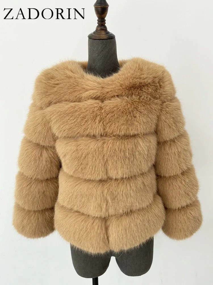 Elegant Black & White Fluffy Faux Fur Coat - Sizes S-6XL - Kaiju Mafia