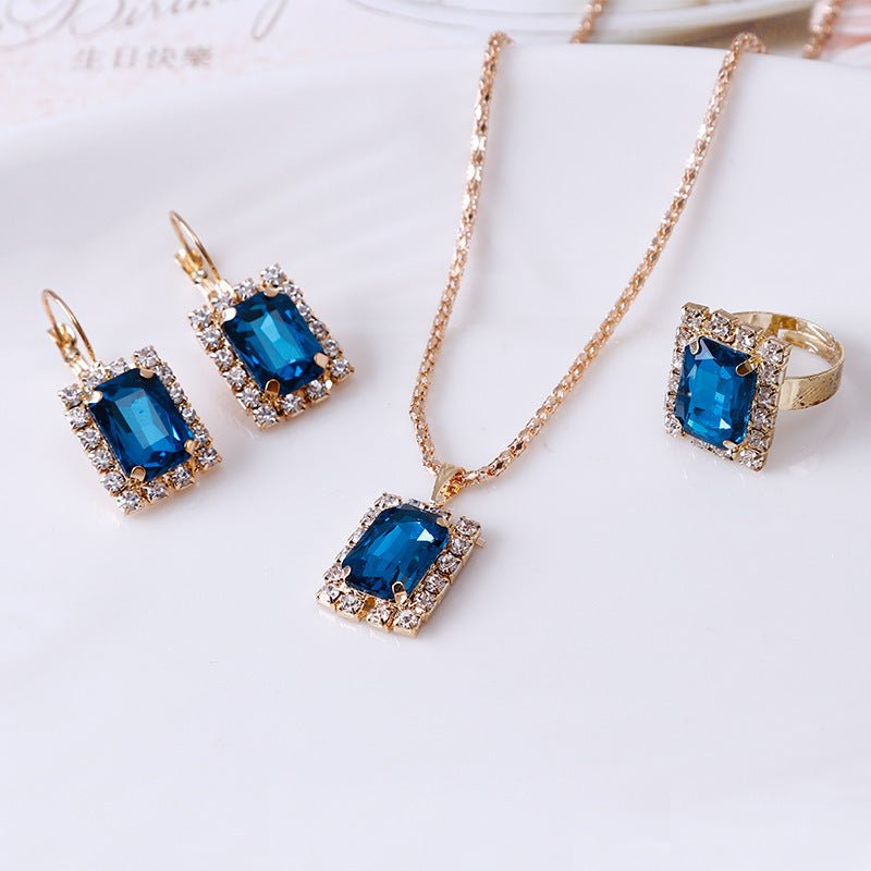 The Crystal Set Necklace Earring Ring Three - piece Set - Kaiju Mafia