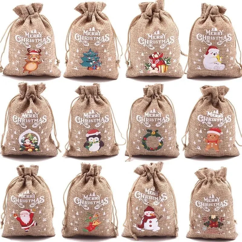 10/1PCS Christmas Candy Gifts Drawstring Bags Linen Bundle Pocket Bracelet Jewelry Burlap Storage Bags Xmas Gift Packaging Bags - Kaiju Mafia