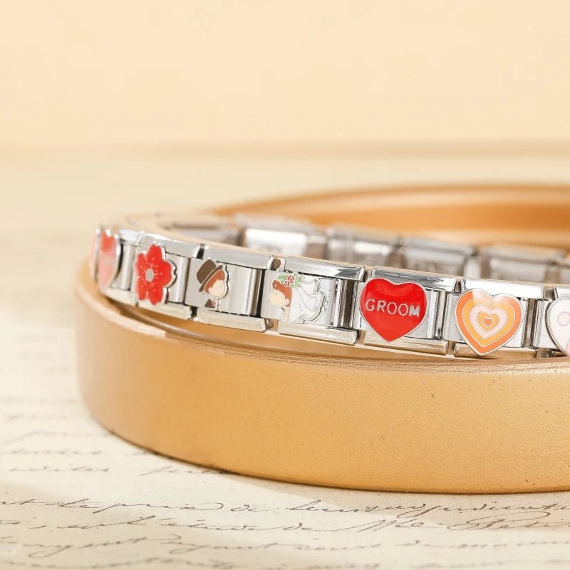 Hapiship Romantic Colour Heart Star Flwoer Tai Chi Italian Charm Links Fit 9mm Stainless Steel Bracelet Jewelry DIY Making DJ597 - Kaiju Mafia