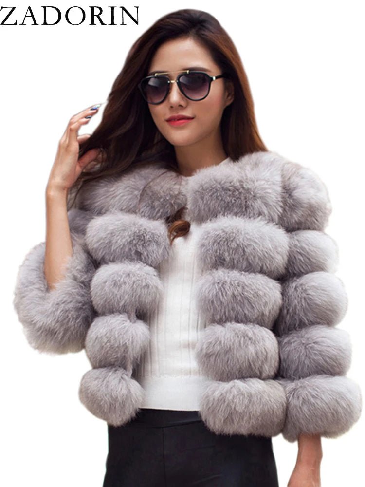 Elegant Black & White Fluffy Faux Fur Coat - Sizes S-6XL - Kaiju Mafia