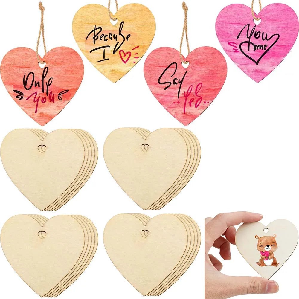 10/20PC Natural Wood Heart Slices Unfinished Predrilled Wooden Blank Heart Slices with Natural Twine for Christmas Wedding Decor - Kaiju Mafia