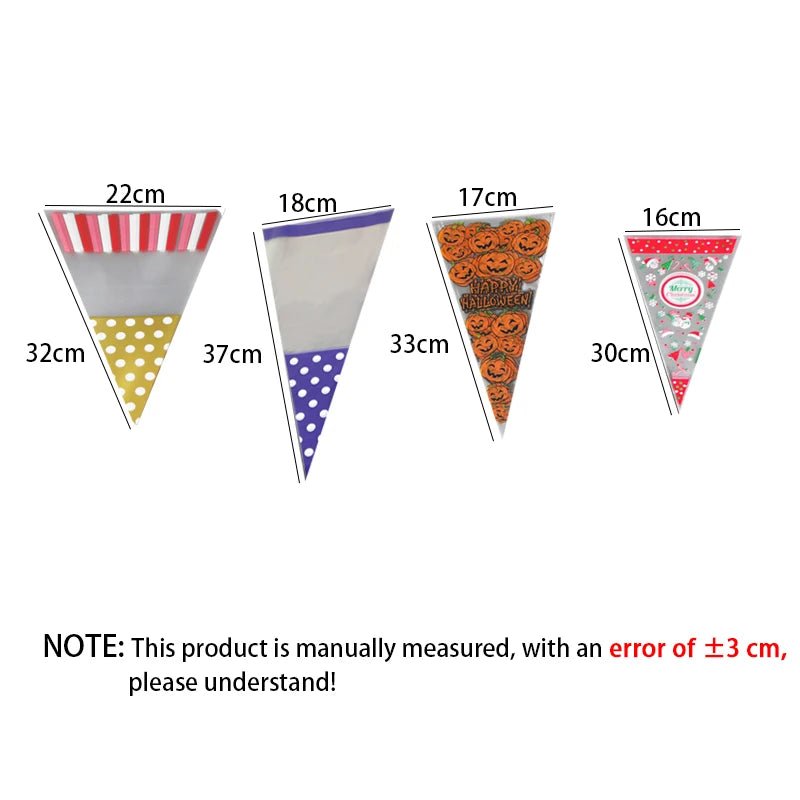 50pcs/Lot DIY Candy Bag Wedding Favors Halloween Christmas Party Decor Sweet Cellophane Print Cone Storage with Organza Pouches - Kaiju Mafia
