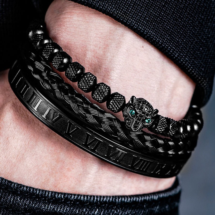 Leopard Head Set Mesh Pineapple Pearl Roman Bracelet - Kaiju Mafia