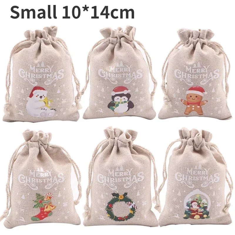 10/1PCS Christmas Candy Gifts Drawstring Bags Linen Bundle Pocket Bracelet Jewelry Burlap Storage Bags Xmas Gift Packaging Bags - Kaiju Mafia