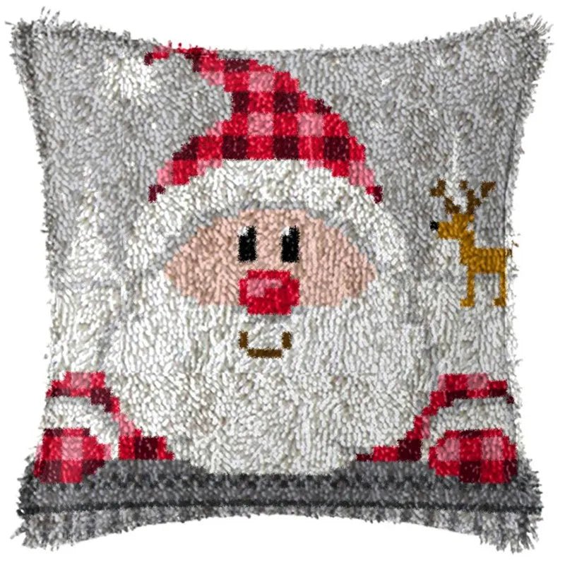 Snowman Elk Christmas Latch Hook Kits Smyrna Pillowcase Knot Pillow Package Latch Hook Kit Set For Needlework Embroidery Cushion - Kaiju Mafia