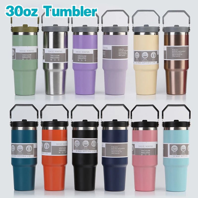 30oz Tumbler with Handle Lid Stainless Steel Insulated Vacuum Cup Leakproof Water Bottle Iced Car Coffee Mug for Travel Sport - Kaiju Mafia