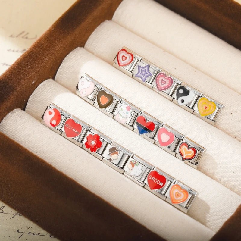 Hapiship Romantic Colour Heart Star Flwoer Tai Chi Italian Charm Links Fit 9mm Stainless Steel Bracelet Jewelry DIY Making DJ597 - Kaiju Mafia