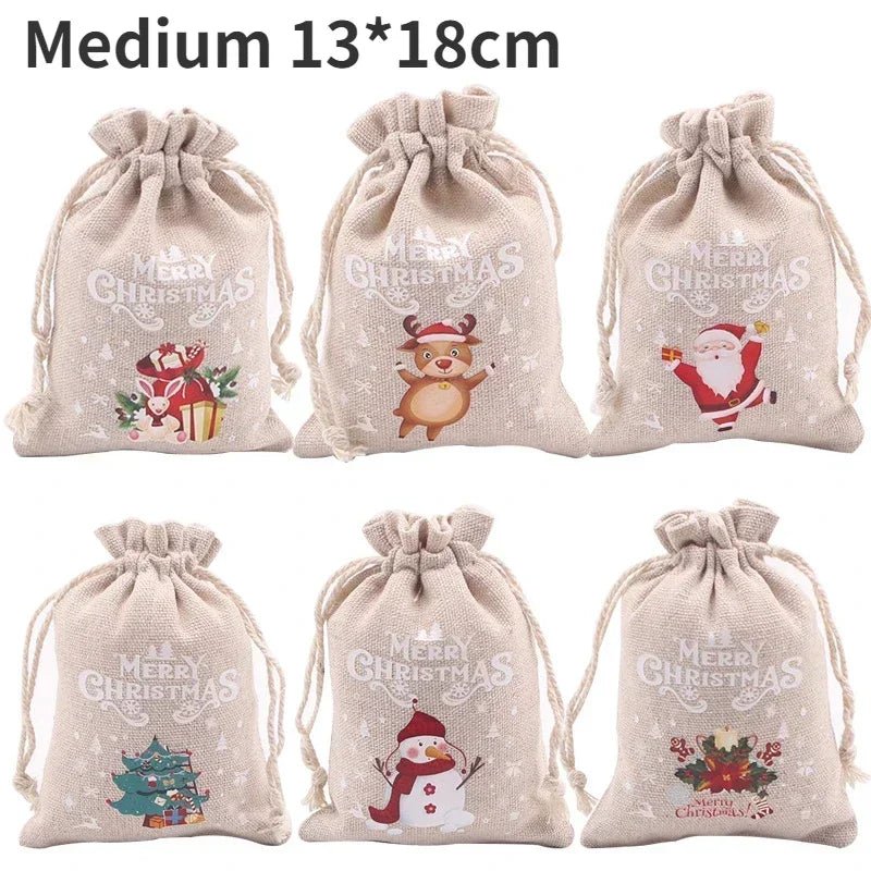 10/1PCS Christmas Candy Gifts Drawstring Bags Linen Bundle Pocket Bracelet Jewelry Burlap Storage Bags Xmas Gift Packaging Bags - Kaiju Mafia