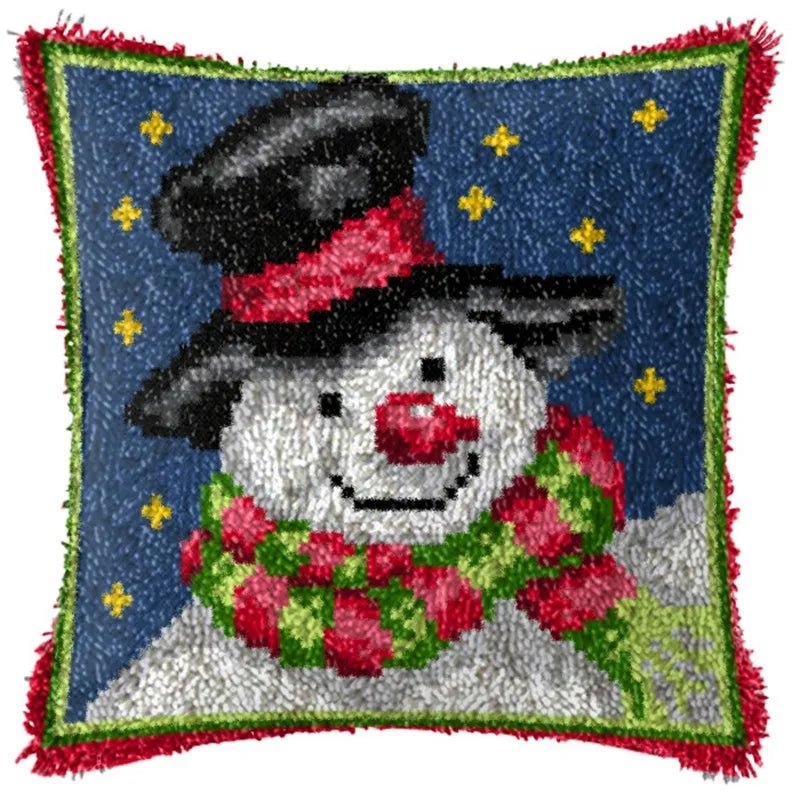 Snowman Elk Christmas Latch Hook Kits Smyrna Pillowcase Knot Pillow Package Latch Hook Kit Set For Needlework Embroidery Cushion - Kaiju Mafia