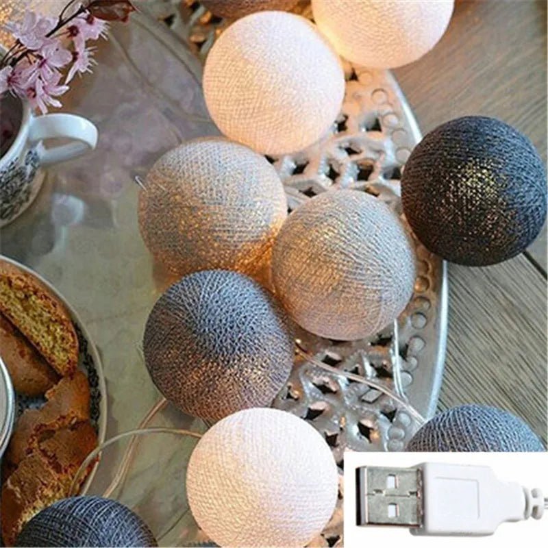 10/20/40 LED Cotton USB Balls String Christmas Fairy Lights Novelty Lamp Chain for Home Outdoor Garland Wedding Party Decoration - Kaiju Mafia