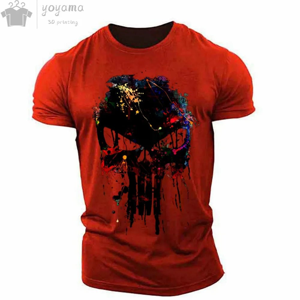 Patriotic Skull 3D Print Military Tee for Men - Short-Sleeve O-Neck Top - Kaiju Mafia