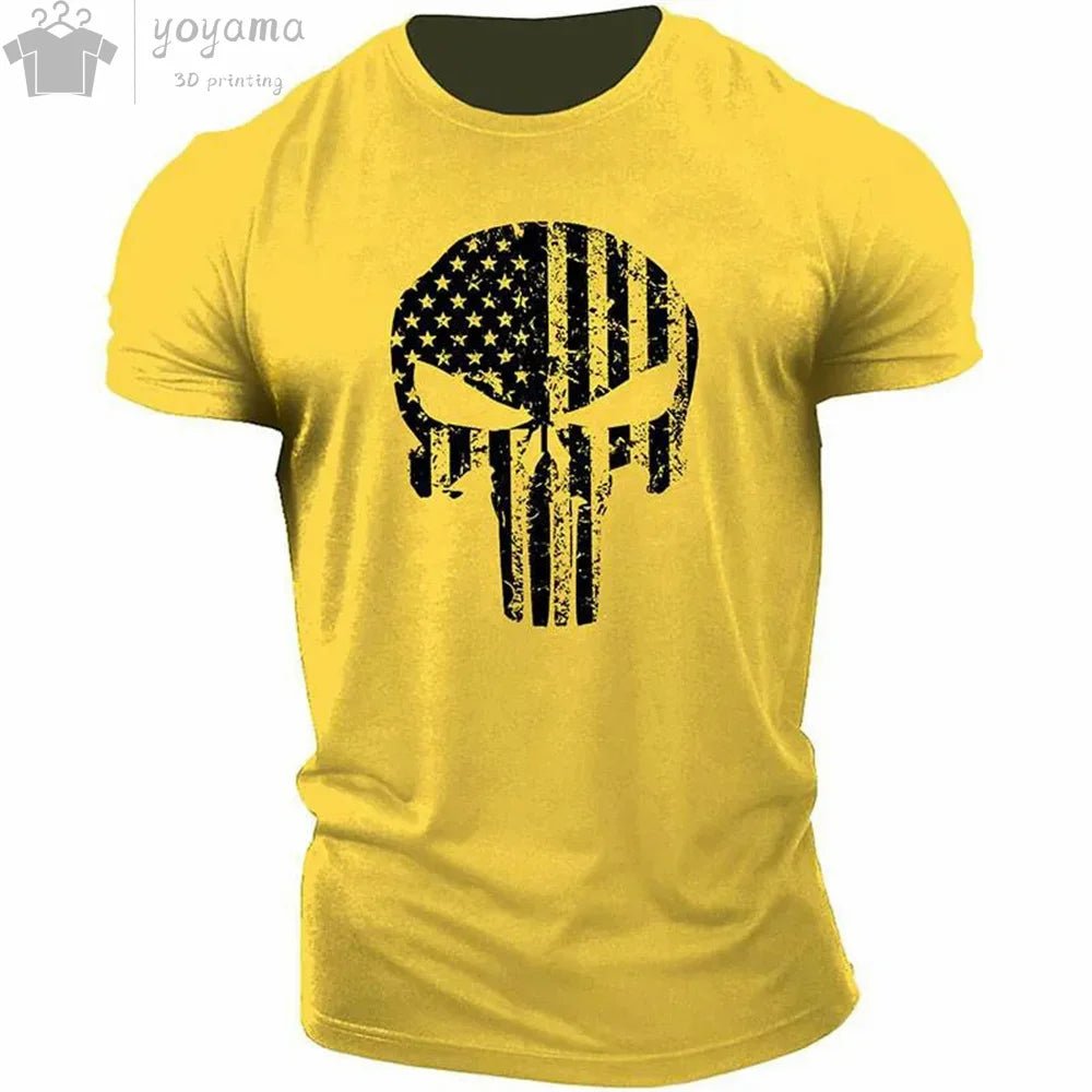 Patriotic Skull 3D Print Military Tee for Men - Short-Sleeve O-Neck Top - Kaiju Mafia