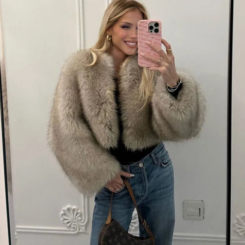 Luxury Faux Fur Cropped Coat - Hot Cool Girls Gradient Cropped Jacket
