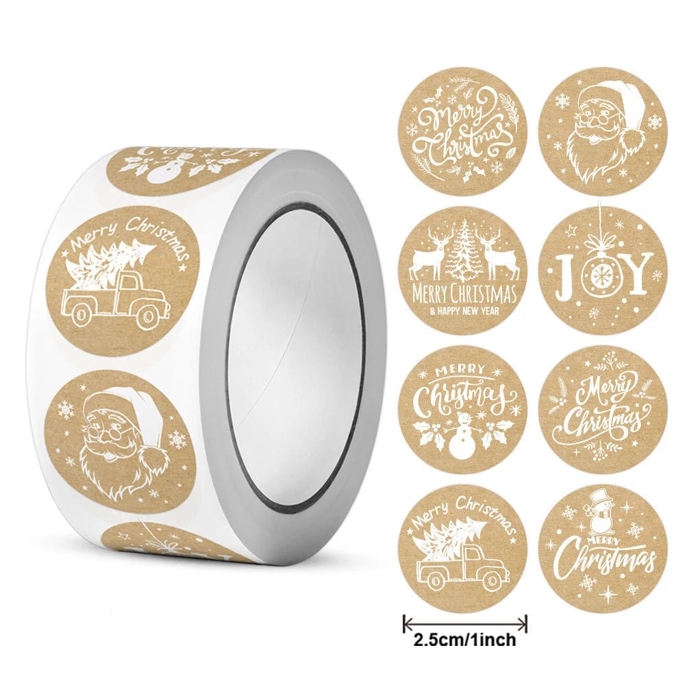 100 - 500pcs Kraft stickers Christmas Gift Decoration Sticker for Package Stationery stickers Festival happy decoration Seal Label - Kaiju Mafia