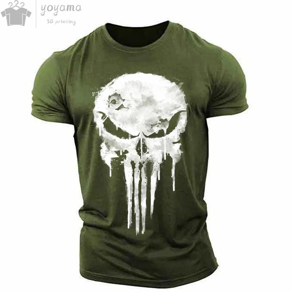 Patriotic Skull 3D Print Military Tee for Men - Short-Sleeve O-Neck Top - Kaiju Mafia