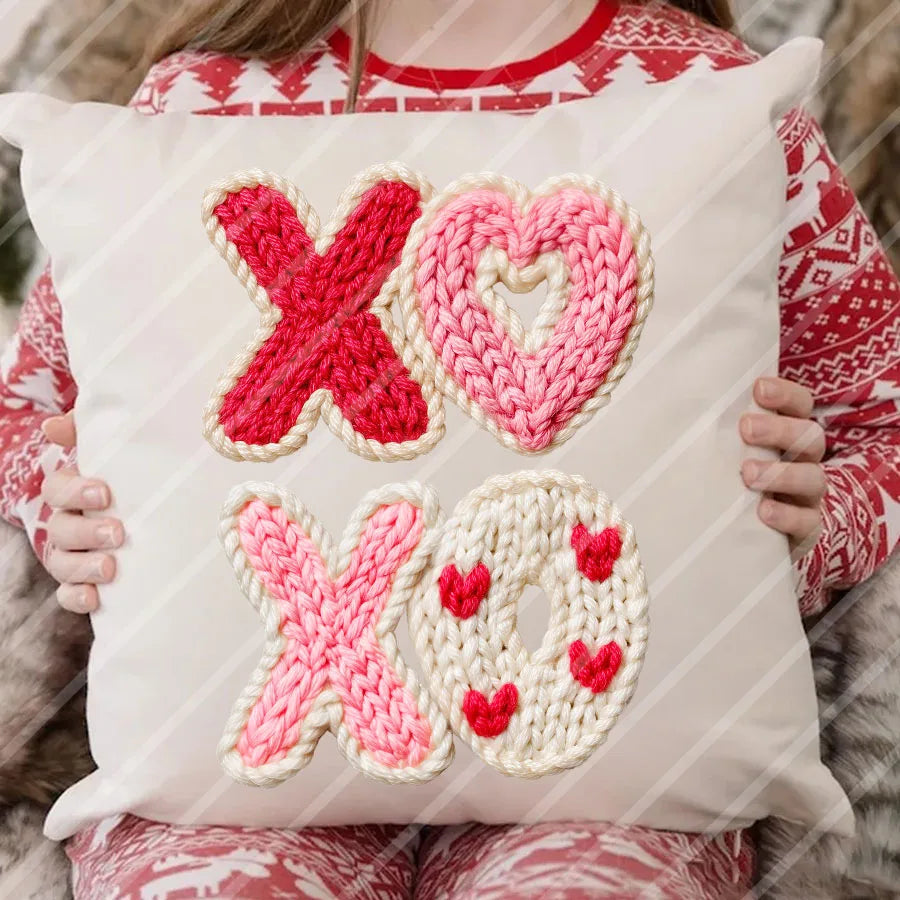Valentines Day Faux Yarn XOXO DIY Iron-On Heat Transfer Sticker Decals T-shirts Sweatshirts Bags Pillowcases Clothing Decor