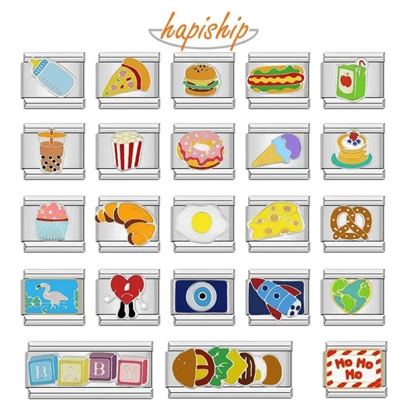 Hapiship 2022 New Fashion Food Hamburger Ice Cream Charm Italian Links Fit 9mm Bracelet Stainless Steel Jewelry DIY Making DJ585 - Kaiju Mafia