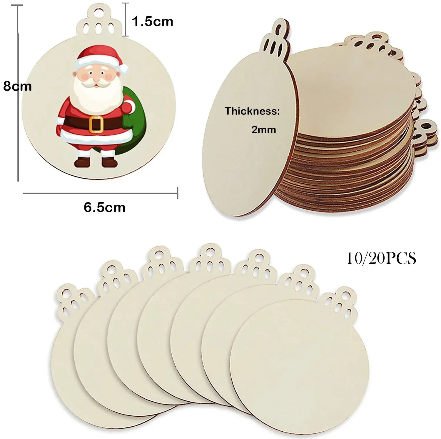 10/20Pcs Christmas Wooden Slices DIY Christmas Tree Hanging Pendants Decoration For Kids DIY Craft Christmas Ornaments Supplies - Kaiju Mafia