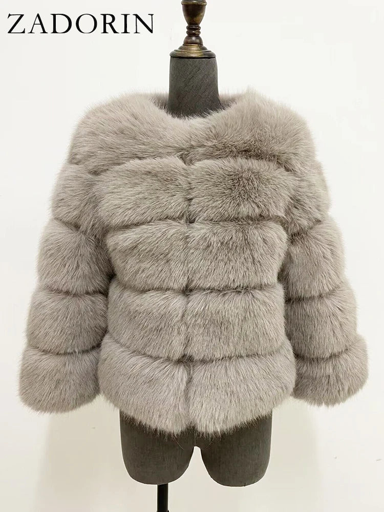 Elegant Black & White Fluffy Faux Fur Coat - Sizes S-6XL - Kaiju Mafia