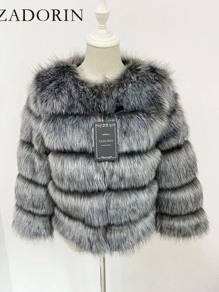 Elegant Black & White Fluffy Faux Fur Coat - Sizes S-6XL - Kaiju Mafia