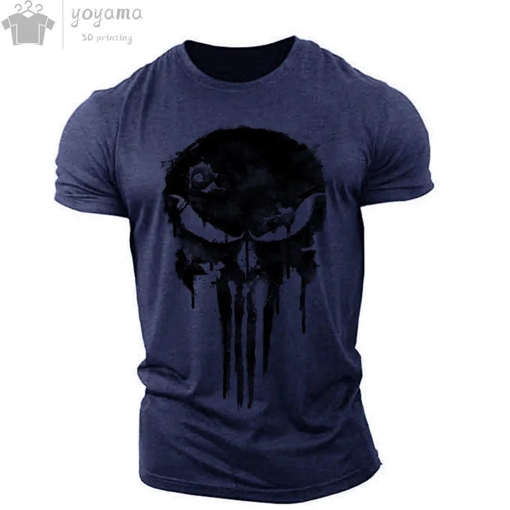 Patriotic Skull 3D Print Military Tee for Men - Short-Sleeve O-Neck Top - Kaiju Mafia