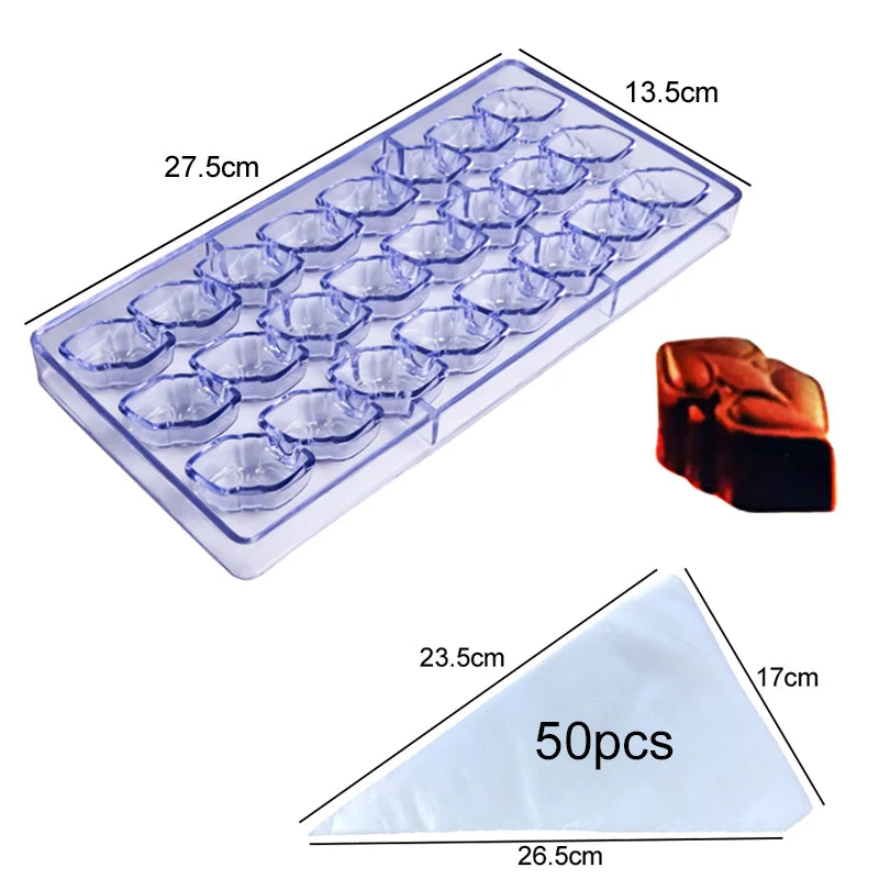 1PC Chocolate Mold Plastic with Piping Bag Household Kitchen DIY Baking Tool Candies Rose Heart-shaped for Valentine Day TMZ