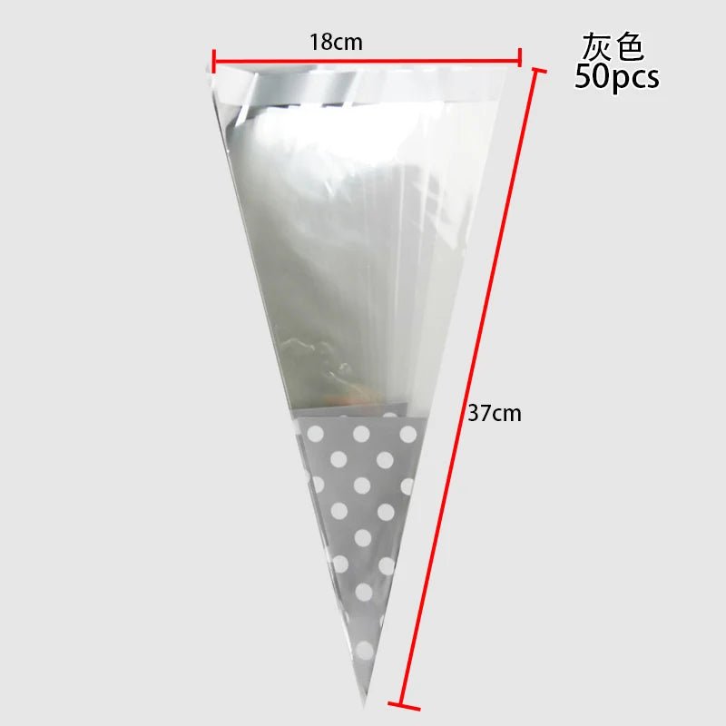 50pcs/Lot DIY Candy Bag Wedding Favors Halloween Christmas Party Decor Sweet Cellophane Print Cone Storage with Organza Pouches - Kaiju Mafia