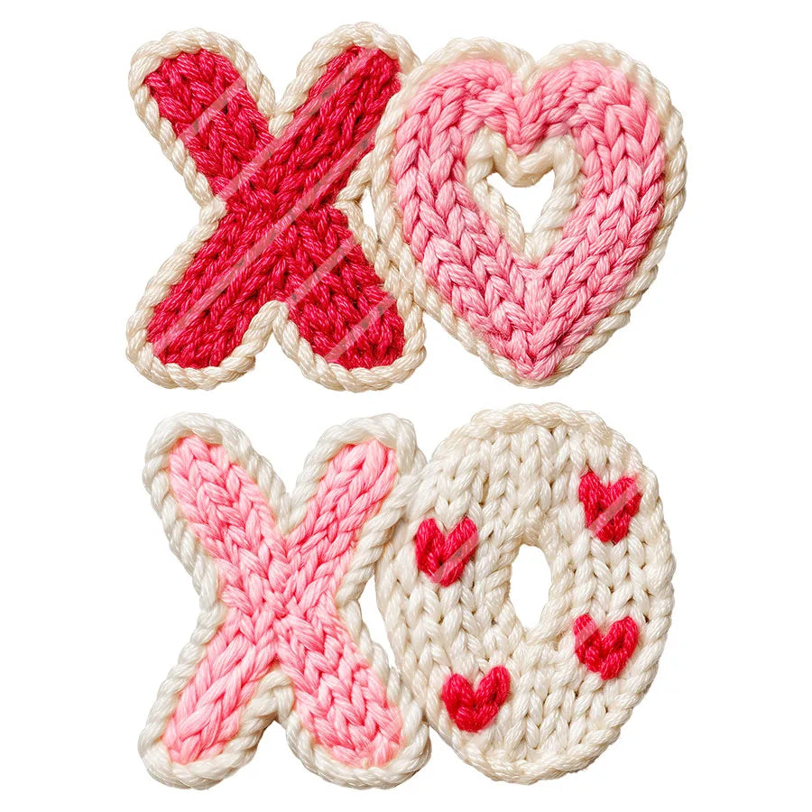 Valentines Day Faux Yarn XOXO DIY Iron-On Heat Transfer Sticker Decals T-shirts Sweatshirts Bags Pillowcases Clothing Decor
