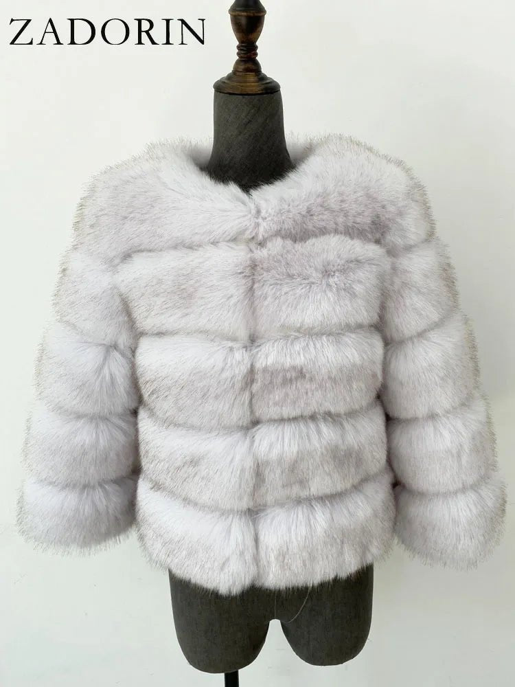 Elegant Black & White Fluffy Faux Fur Coat - Sizes S-6XL - Kaiju Mafia